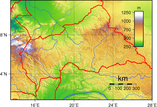 Topographie, Relief, Karte, Zentralafrikanische Republik
